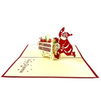 Handmade 3D Pop Up Xmas Card Happy Christmas Santa Claus Gift Shopping Trolley Seasonal Greetings Celebrations Card